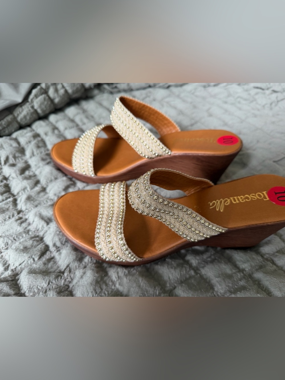 Toscanella Beaded Cream Wedge Sandals for Women